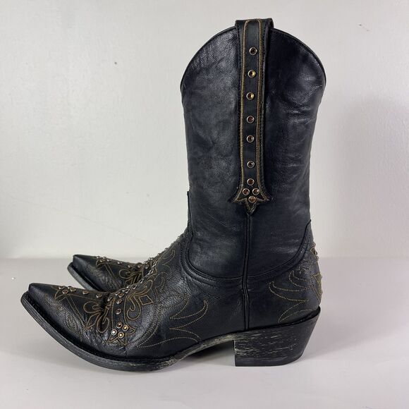 Old Gringo Black Heeled Boots with Gold Embroidery - Picture 5 of 11
